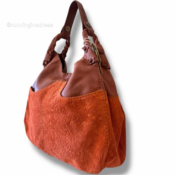 NWT Deadstock Lucky Brand Vintage Y2K Suede Leather Hobo Bag In Brown Rust RARE - Picture 4 of 15